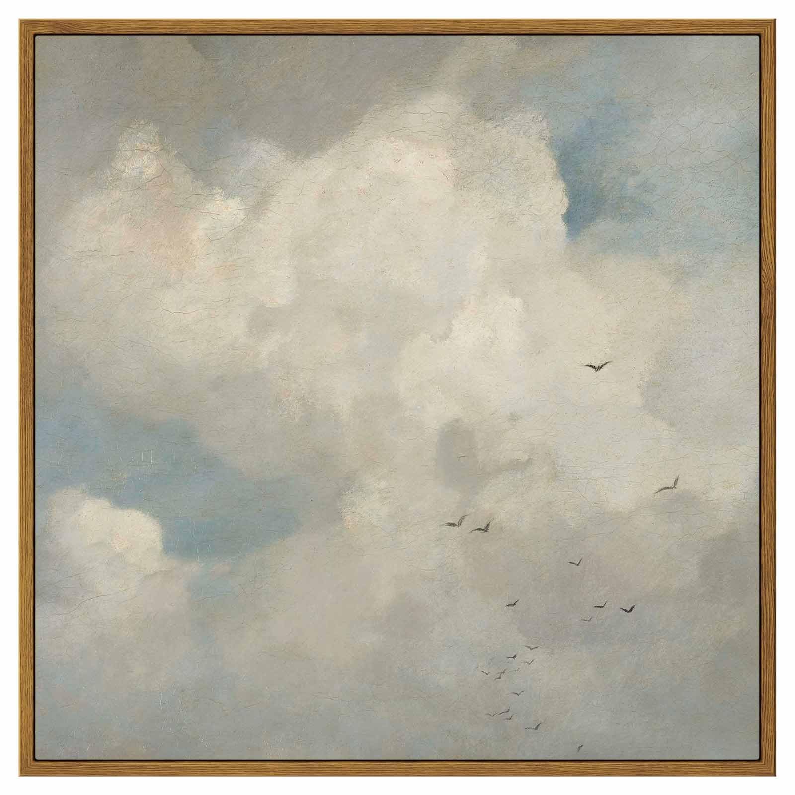 Insimsea Square Framed Canvas Wall Art, Home Decor Classical Oil Paintings Sky Cloud Birds Prints, Vintage Landscape Large Wall