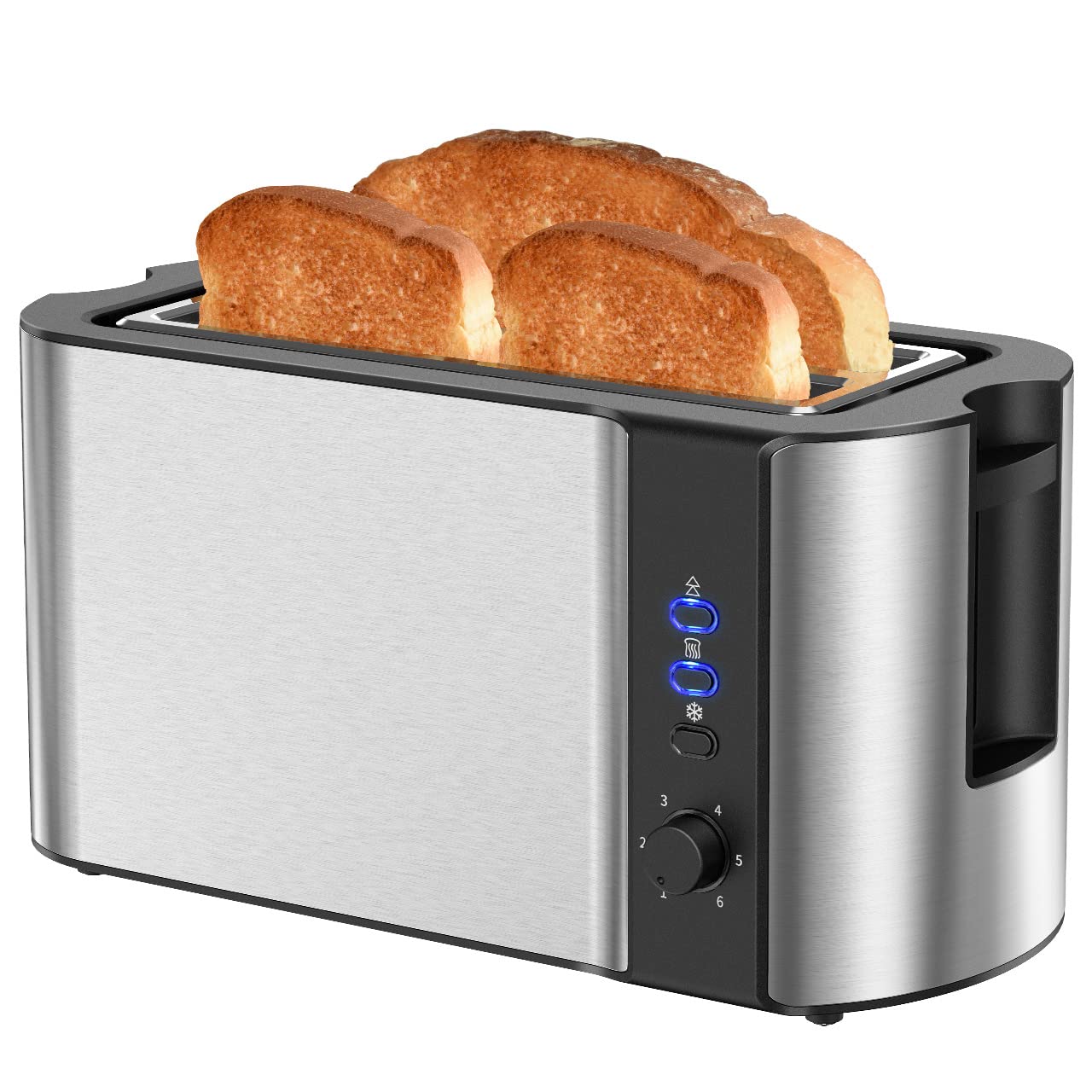 10'' Long Slot Toaster 2 Slice, Extra-Wide Stainless Steel 4 Slice Toaster, Warming Rack & 6 Shade Settings, Defrost/Reheat/Canc
