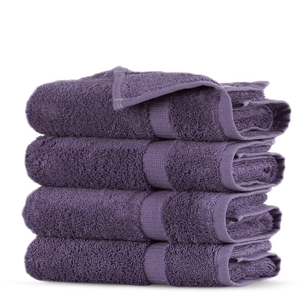 Towel Bazaar Premium Turkish Cotton Super Soft And Absorbent Towels (4-Piece Washcloth, Plum Purple)