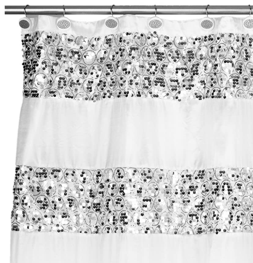 Zahari Home 13pc Sinatra Bathroom Shower Curtain Set Classic Shower Curtain & 12 Shower Curtain Hooks Luxury Pretty Shower Curtain Unique Design Bling White Shower Curtain Set
