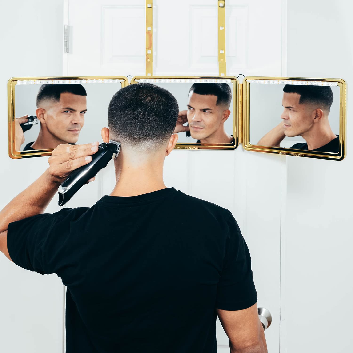 Self-Cut System King'S Gold Plated Mirror, Three Way, 360, Trifold, Self Haircuts, 9.5''X14''