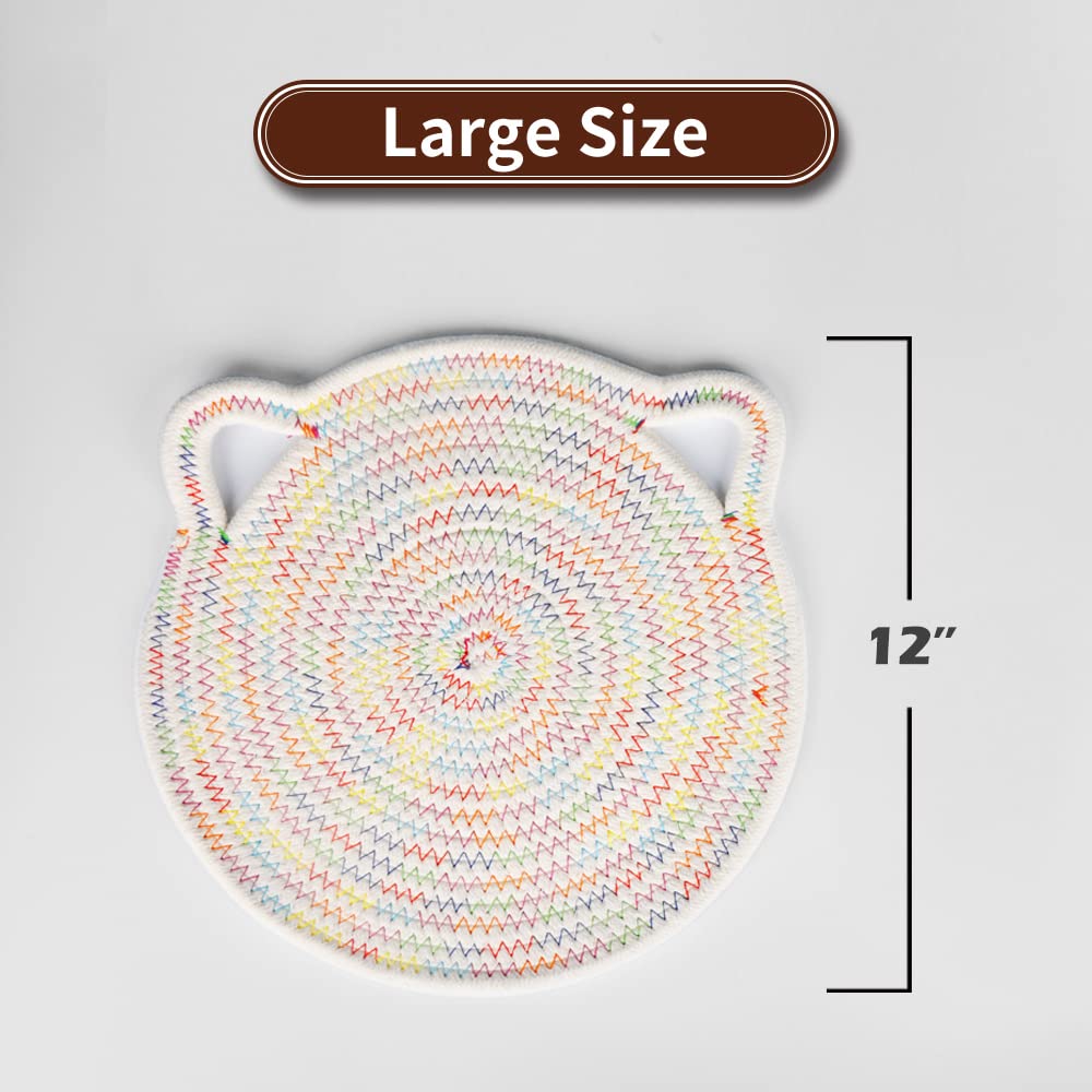 Yonovo 12'' Cotton Trivets Set, 3Pcs Cute Cat Ear Large Pot Holders Woven Hot Pads Mats Thick Heat Resistant For Hot Pots And Pa