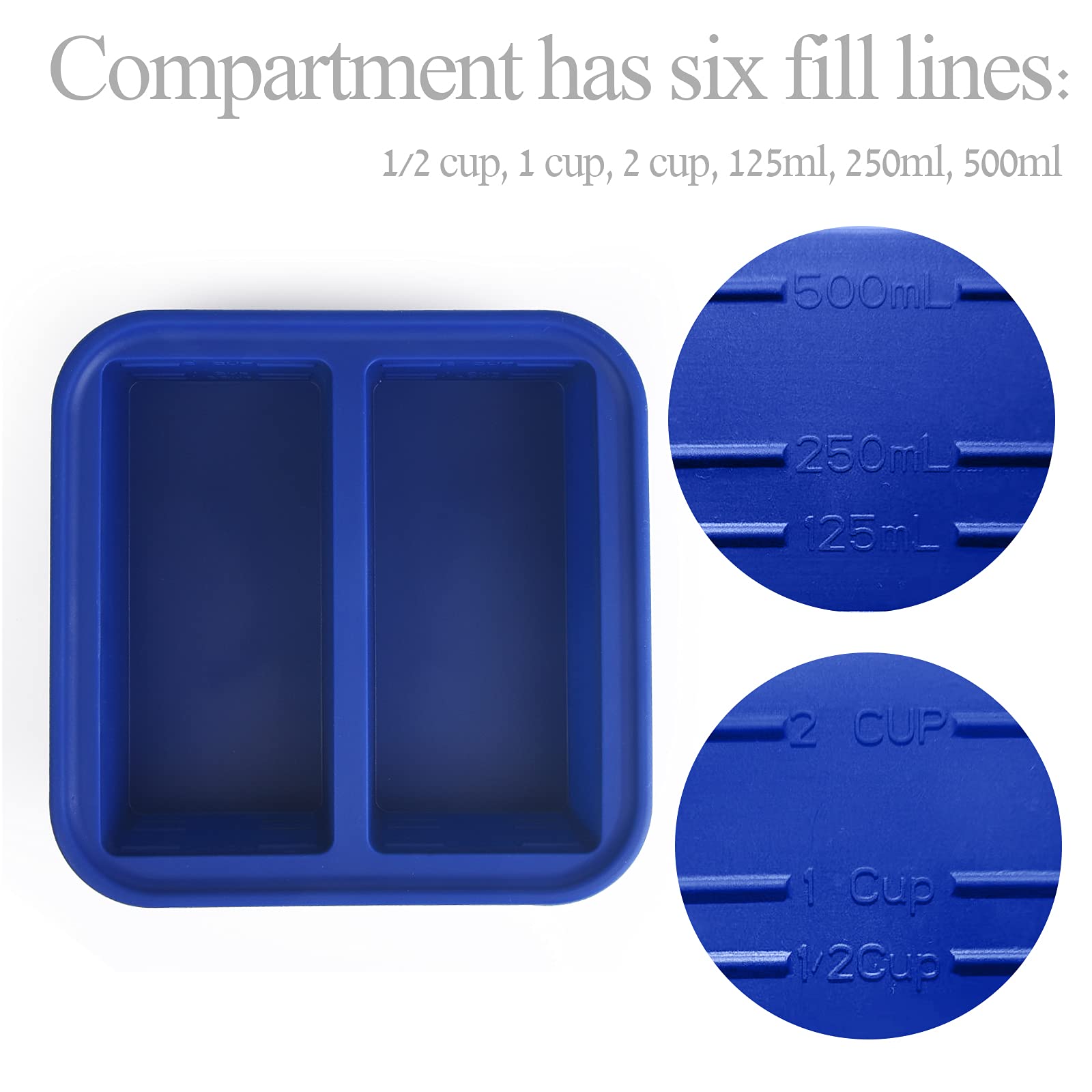 Kinggrand Kitchen 2-Cup Silicone Freezer Tray With Lid - 2 Pack - Make 4 Perfect 2-Cup Portions - Easy Release Molds For Food St