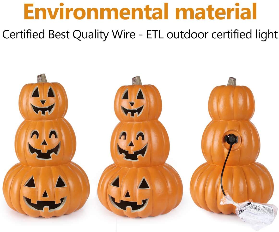 14 Jack-O -Lantern Halloween Pumpkin Lantern Jack o Lanterns Light Up Pumpkin Decorations Lighted Stacked Pumpkin with LED Bulb