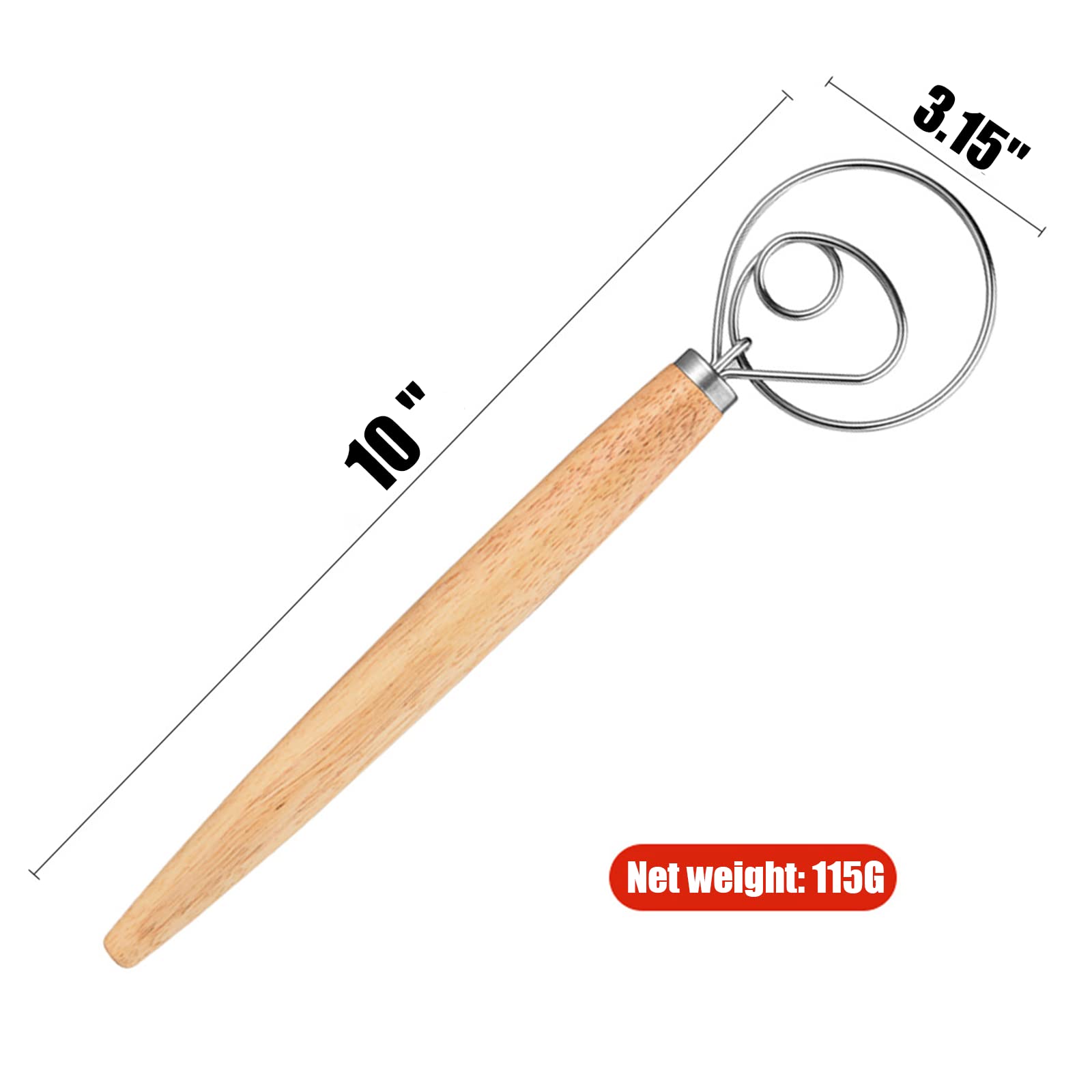 13 Inch Danish Dough Whisk - Large Wooden Danish Whisk For Dough With Stainless Steel Ring - Traditional Dutch Whisk Baking Tool