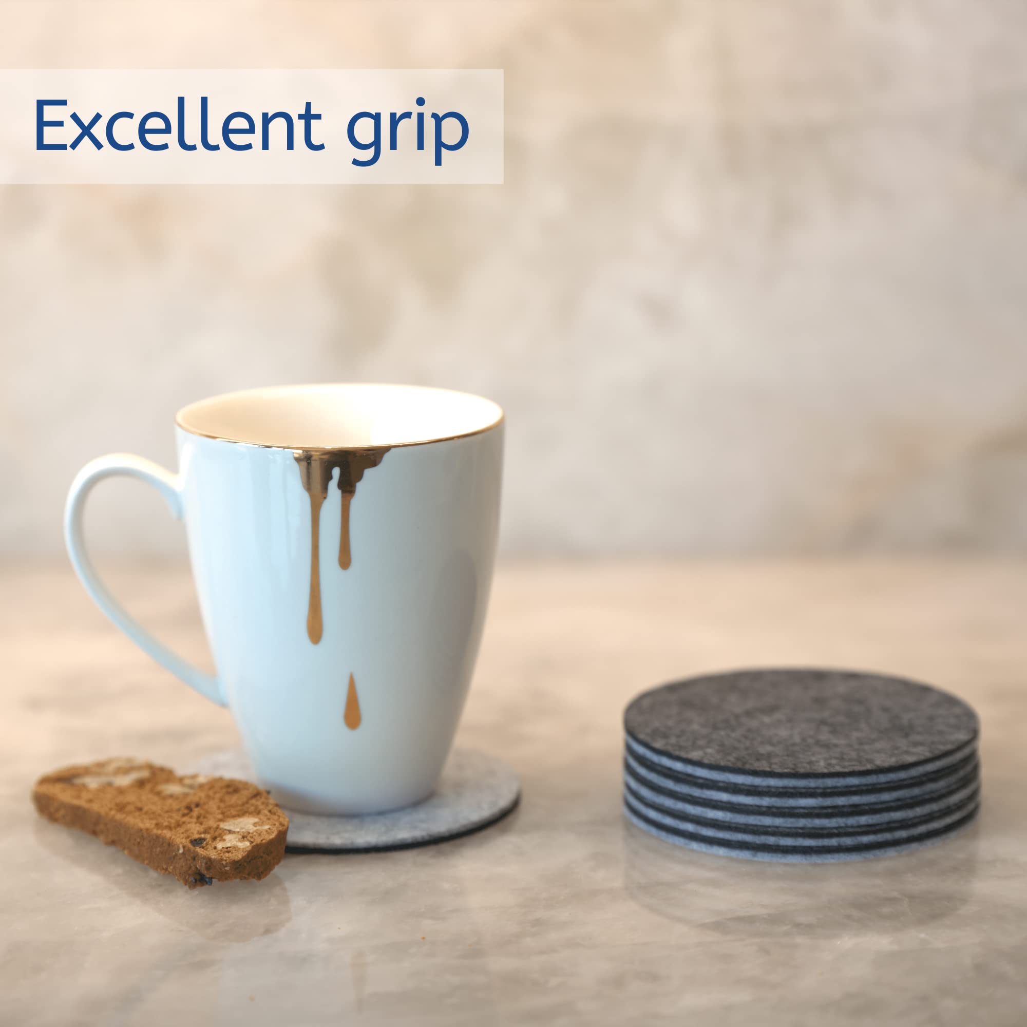 A&A Wonders Absorbent Premium Felt Coasters Set Of 6 For Drink, Absorbent Felt Protects Furniture, Table, Anti Slip, Suitable Fo