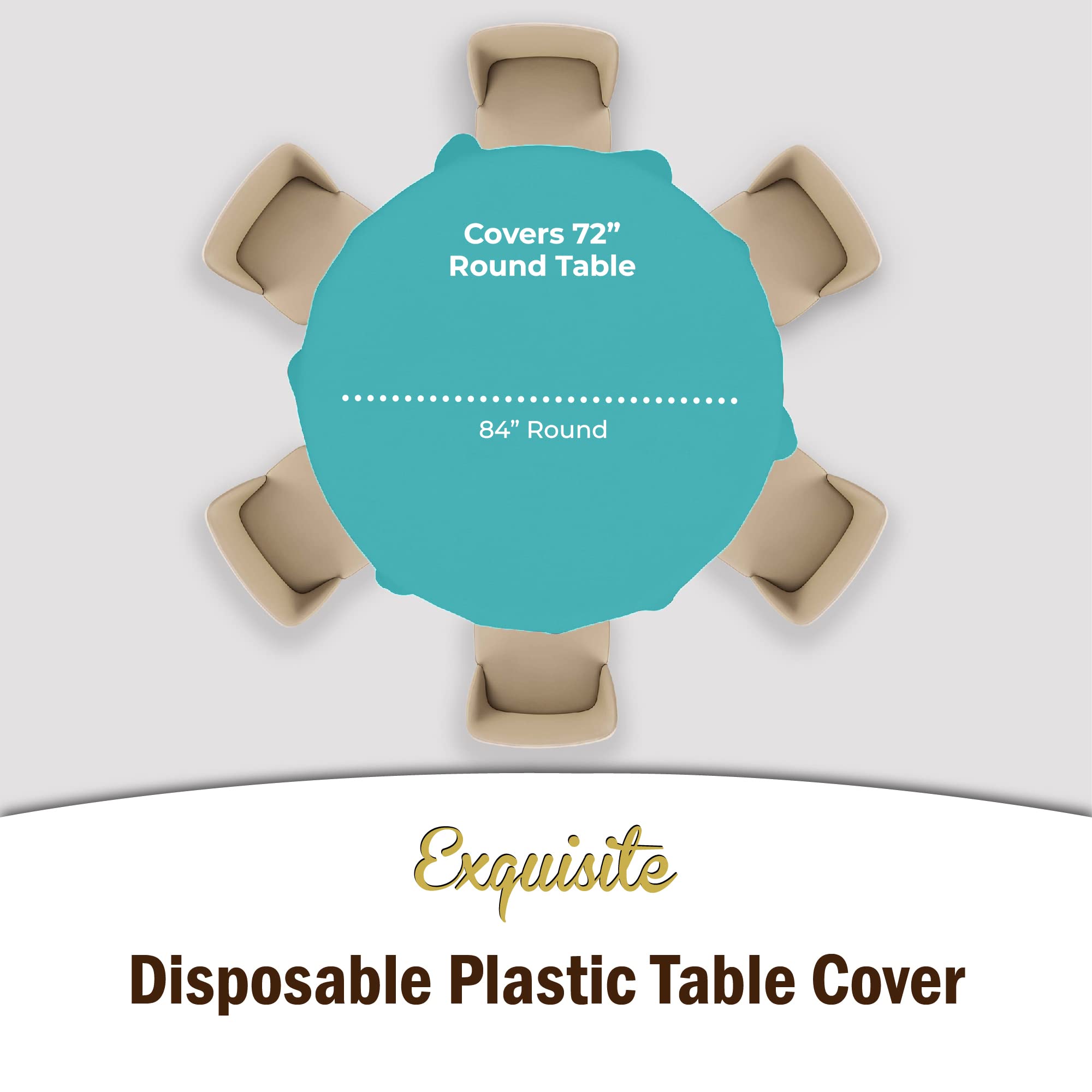Exquisite 6-Pack Premium Plastic Tablecloth 84In. Round Plastic Table Cover - Aqua