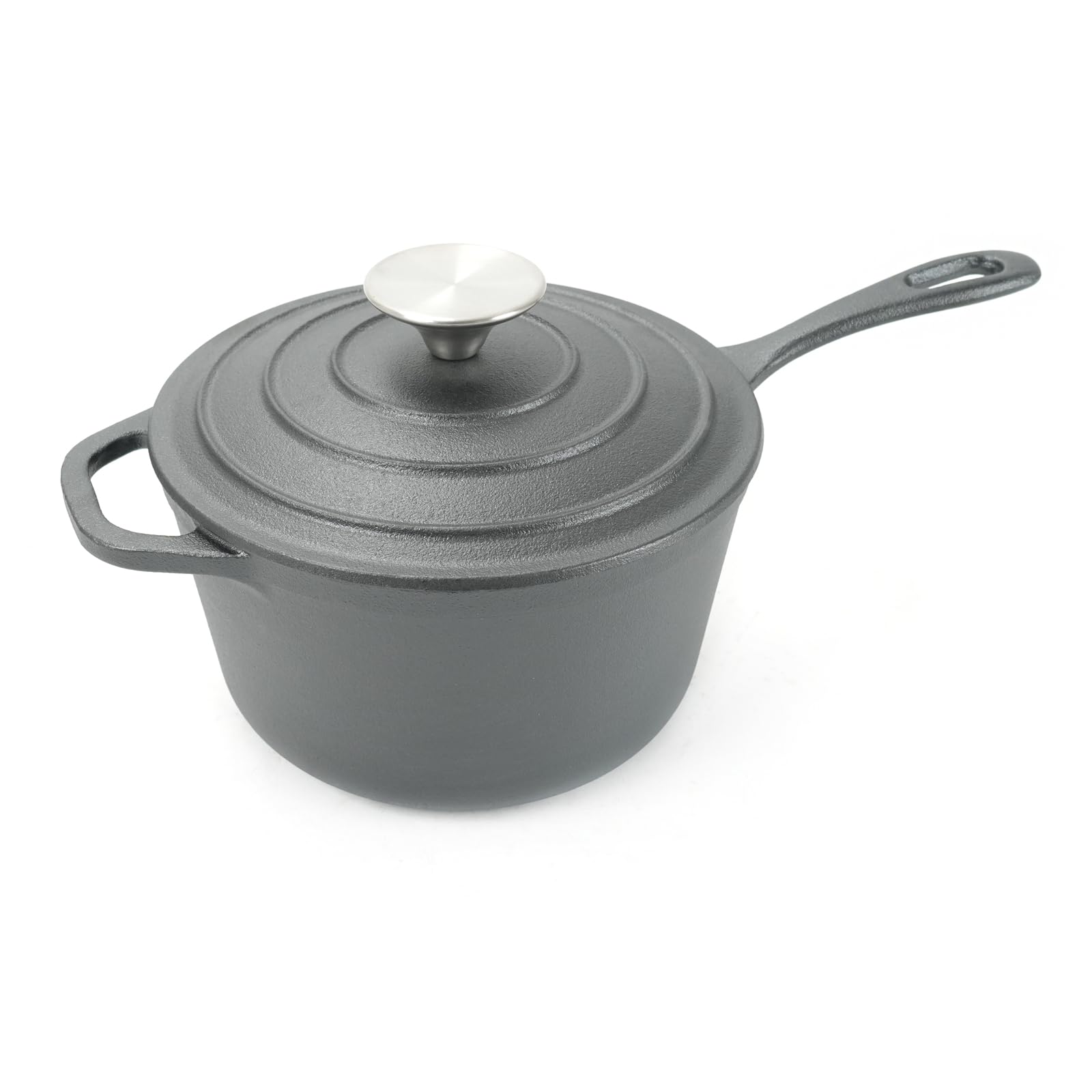 HAWOK Preseasoned Cast Iron 2 Quart Dia. 7 inch/Dia.18CM Sauce pan with Lid and Long Handle Black