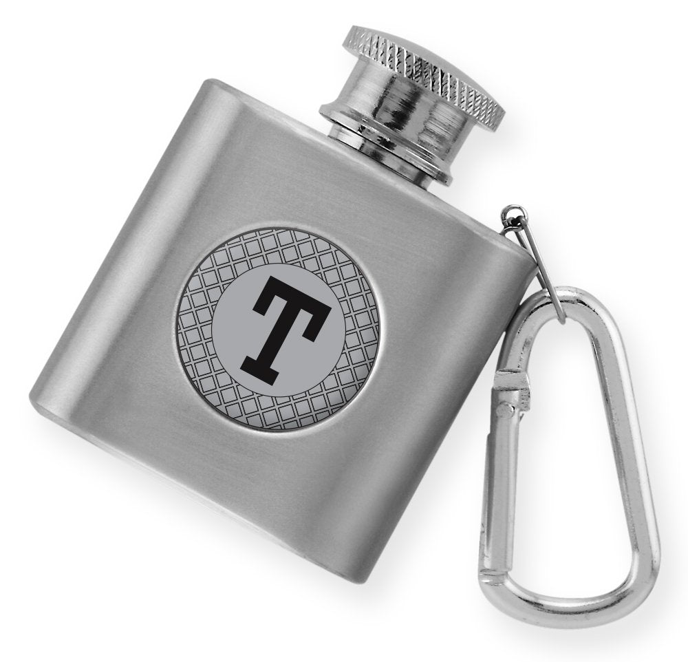 Stainless Steel Personalized Mini Novelty Flask with Carabiner Clip  T Initial or Monogram