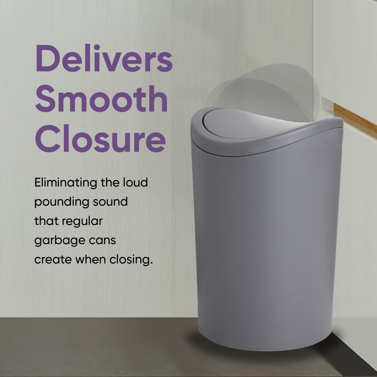 Superio Small Bathroom Trash Can With Lid, Modern Grey Mini Waste Bin With Swing Lid (1 1/2 Gallon, 6 Liter) Plastic Garbage Can