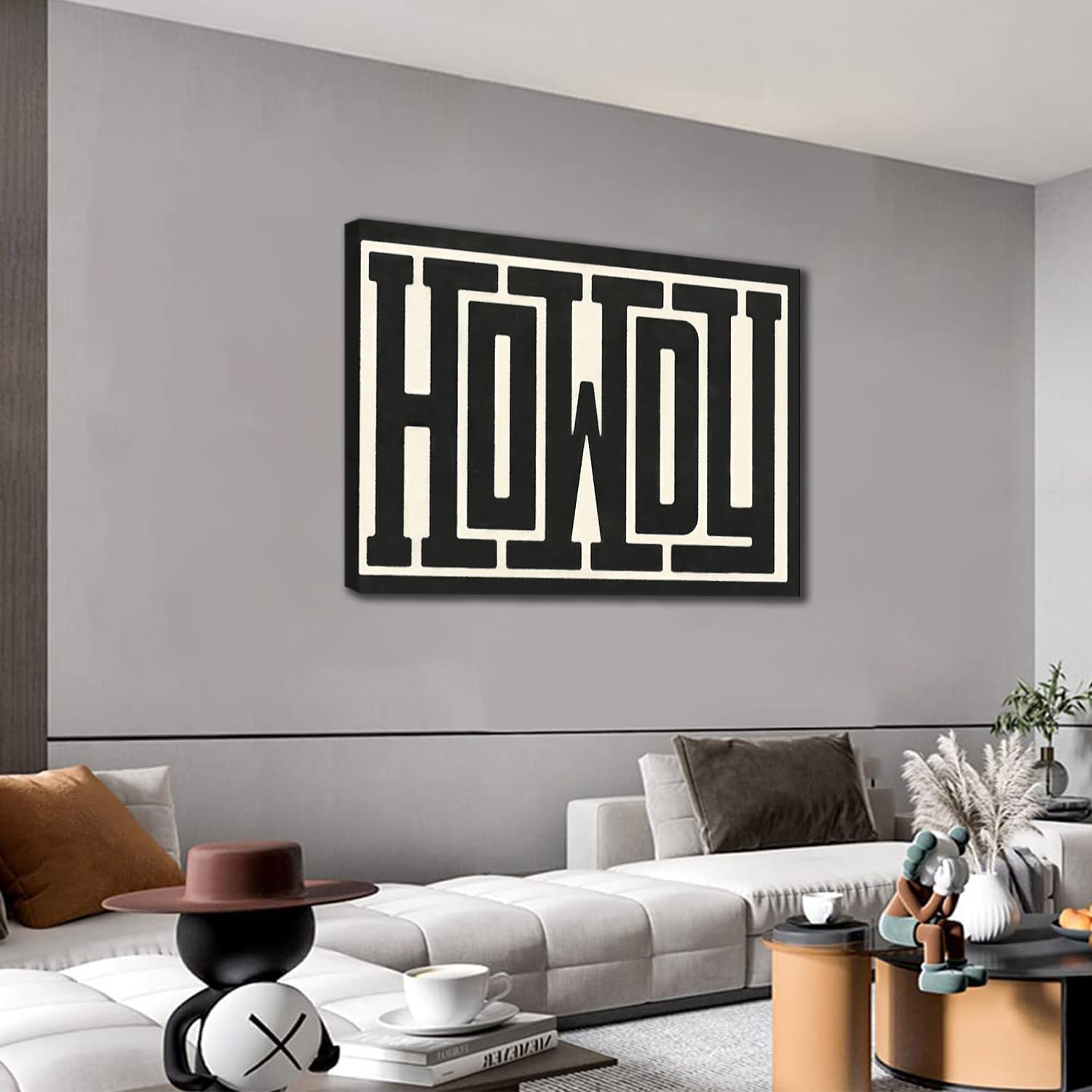 Framed Funky Big Howdy Canvas Wall Art Western Modern Decor Black And White Southwestern Country Ranch Sign Picture Print Minima