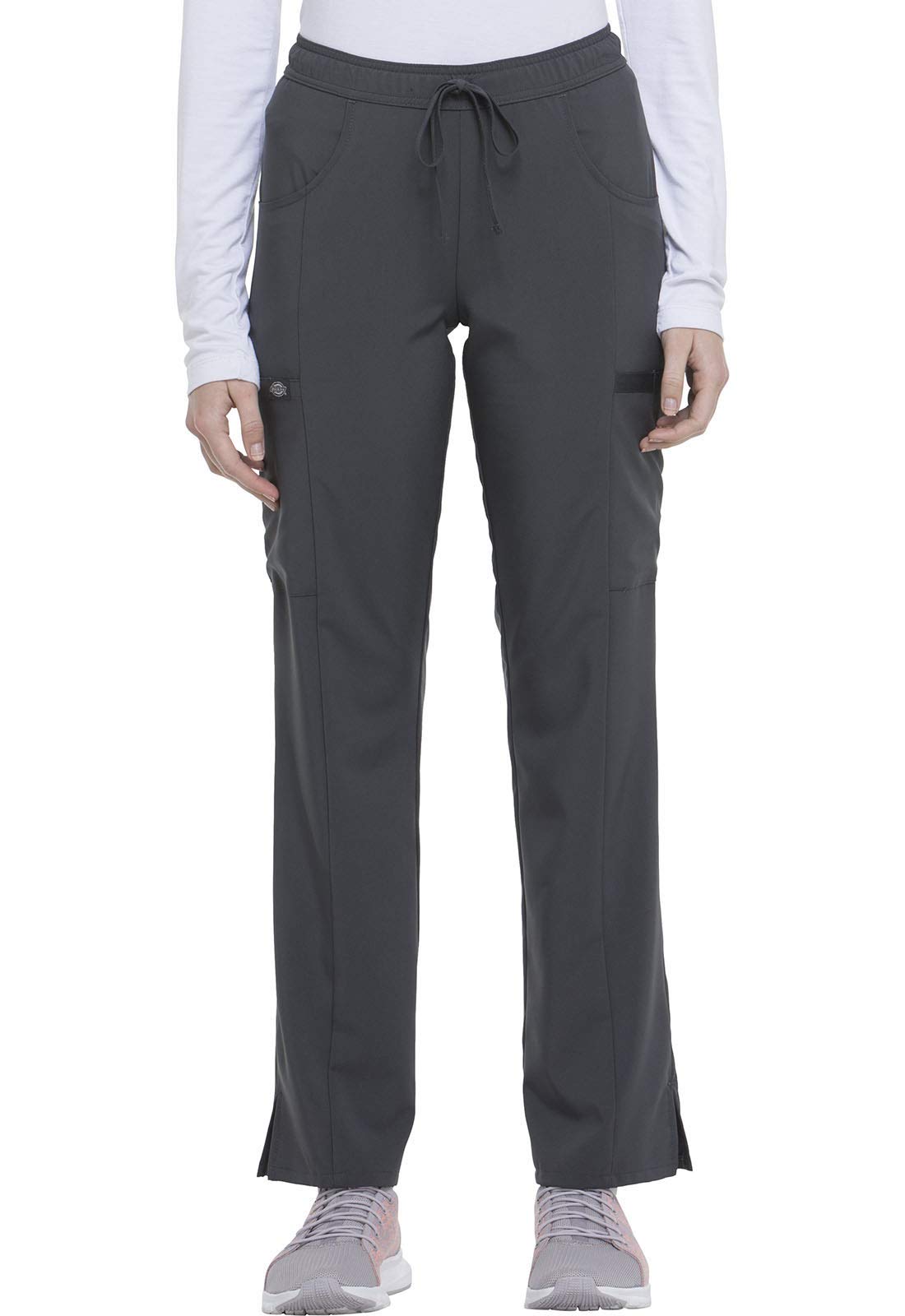 Dickies Womens Signature Mid Rise Drawstring Cargo Medical Scrubs Pants, Pewter, Medium Tall Us