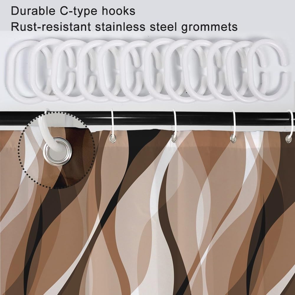 Ruelvth Brown Shower Curtain, Modern Abstract Grey And Brown Striped Shower Curtain Set For Bathroom Waterproof Tan Shower Curta