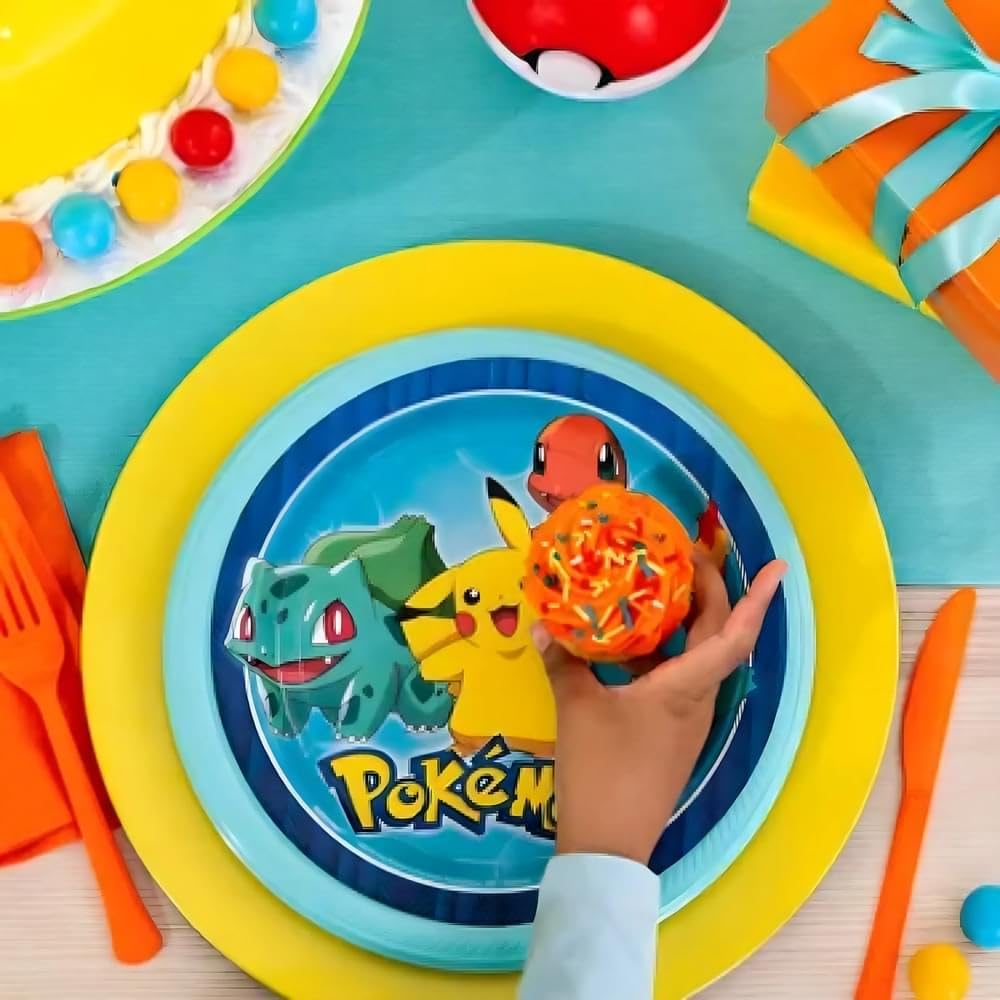 Round Multicolor Pokemon Paper Plates (Pack Of 8) - 9'', Disposable Plates For Birthday Party Supplies, Themed Party, Baby Showe