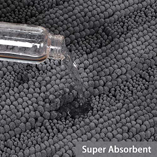 Bathroom Runner Rug Oversize Non-Slip Bathroom Rug Shag Shower Mat Extra Long Chenille Area Rug Grey Striped Bath Mat Runner Kitchen Rugs Washable Bath Mats for Bathroom  Gray  Size 59'' x 20''