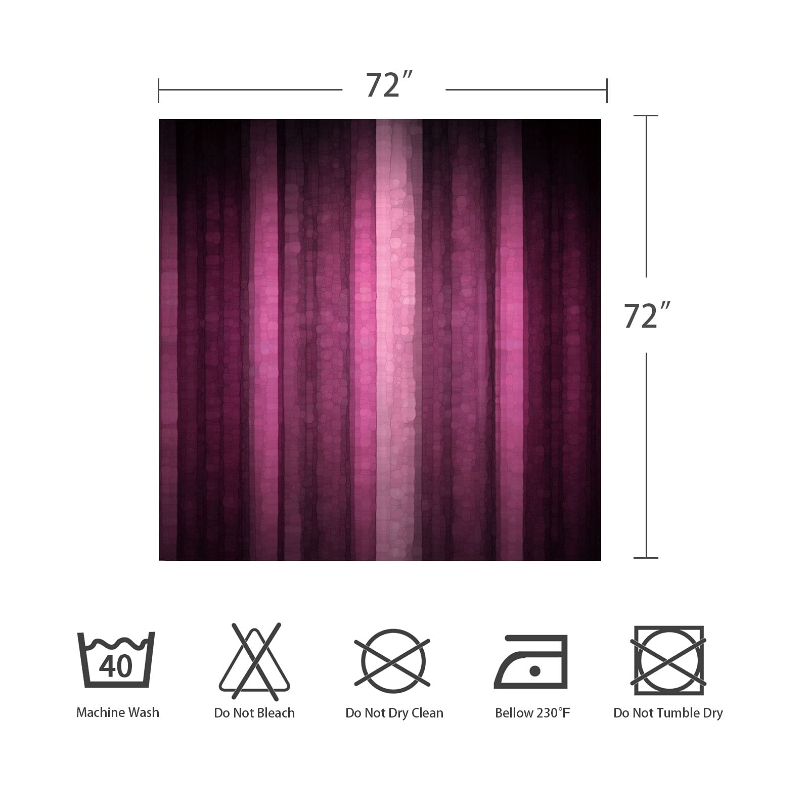 Gibelle Pink Striped Shower Curtain, Hot Pink Neon Pink Cute Shower Curtain Set With 12 Hooks, Abstract Mosaic Glass Texture And