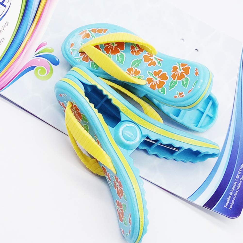 Beach Towel Clips For Beach Chairs, Set Of 4, Flip Flop Design Portable Towel Holder Clips, Big Size Flip Flops Blue, Windproof