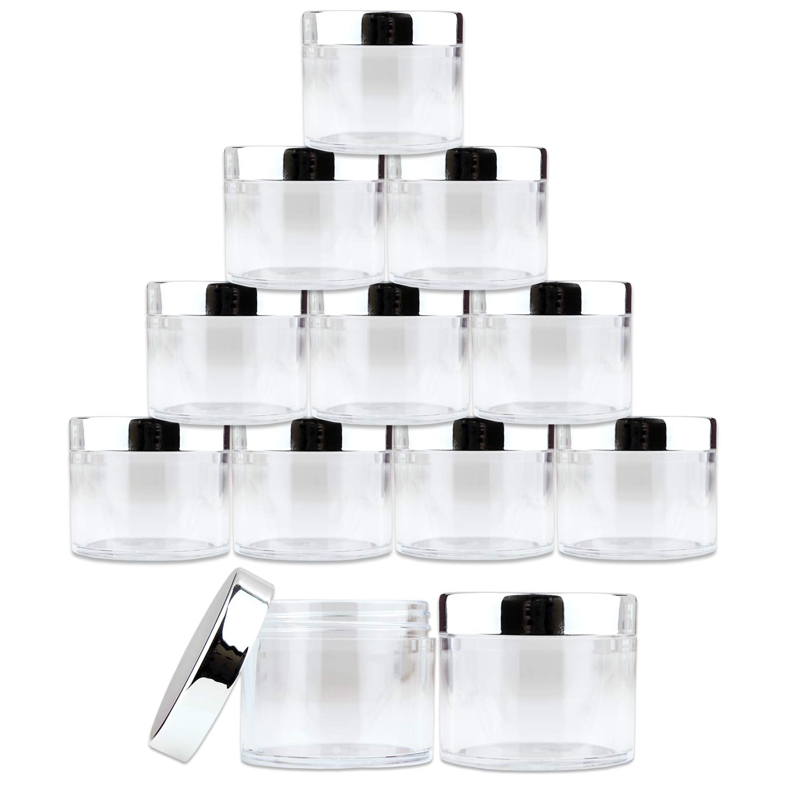 Beauticom 60 Grams/60 Ml (2 Oz) Round Clear Leak Proof Plastic Container Jars With Silver Lids For Travel Storage Makeup Cosmeti