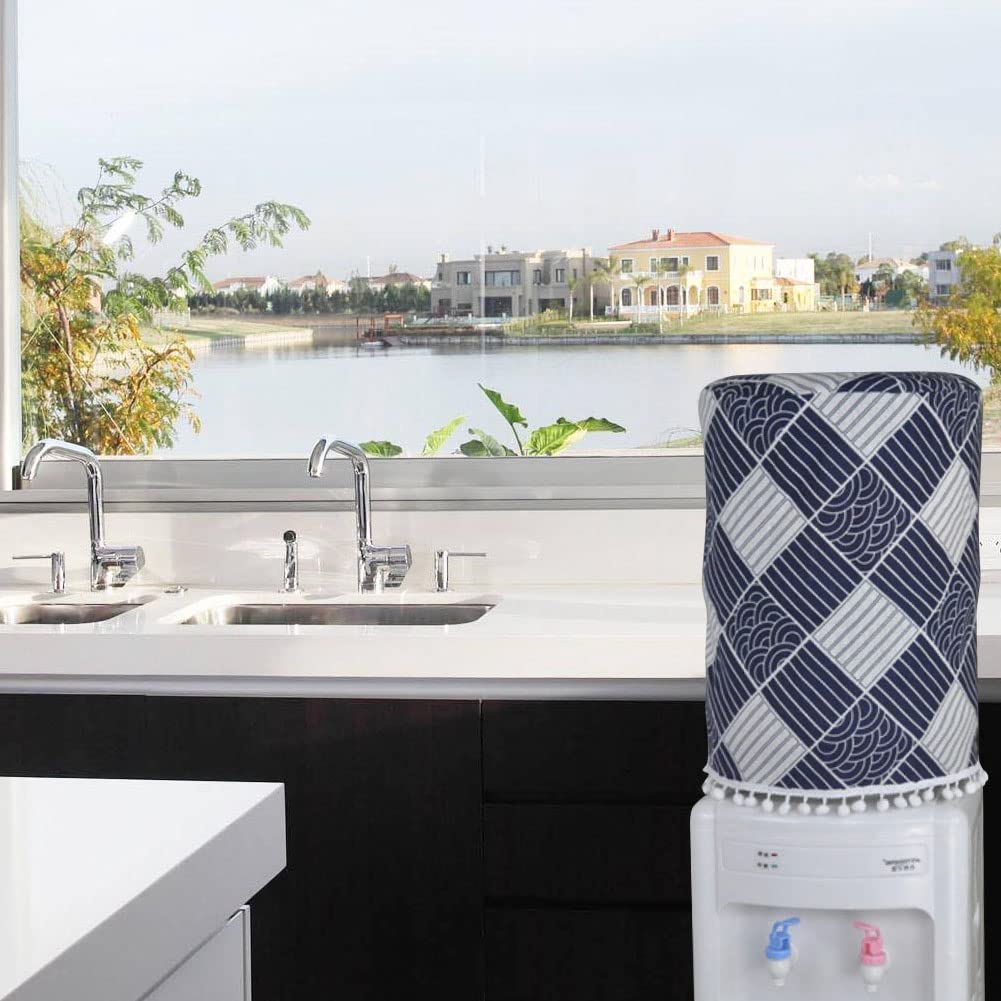 Zuyyon Water Dispenser Barrel Dust Cover For 5 Gallon Water Bottles, Cotton Linen Printing Water Cooler Cover Decor, Reusable Bu