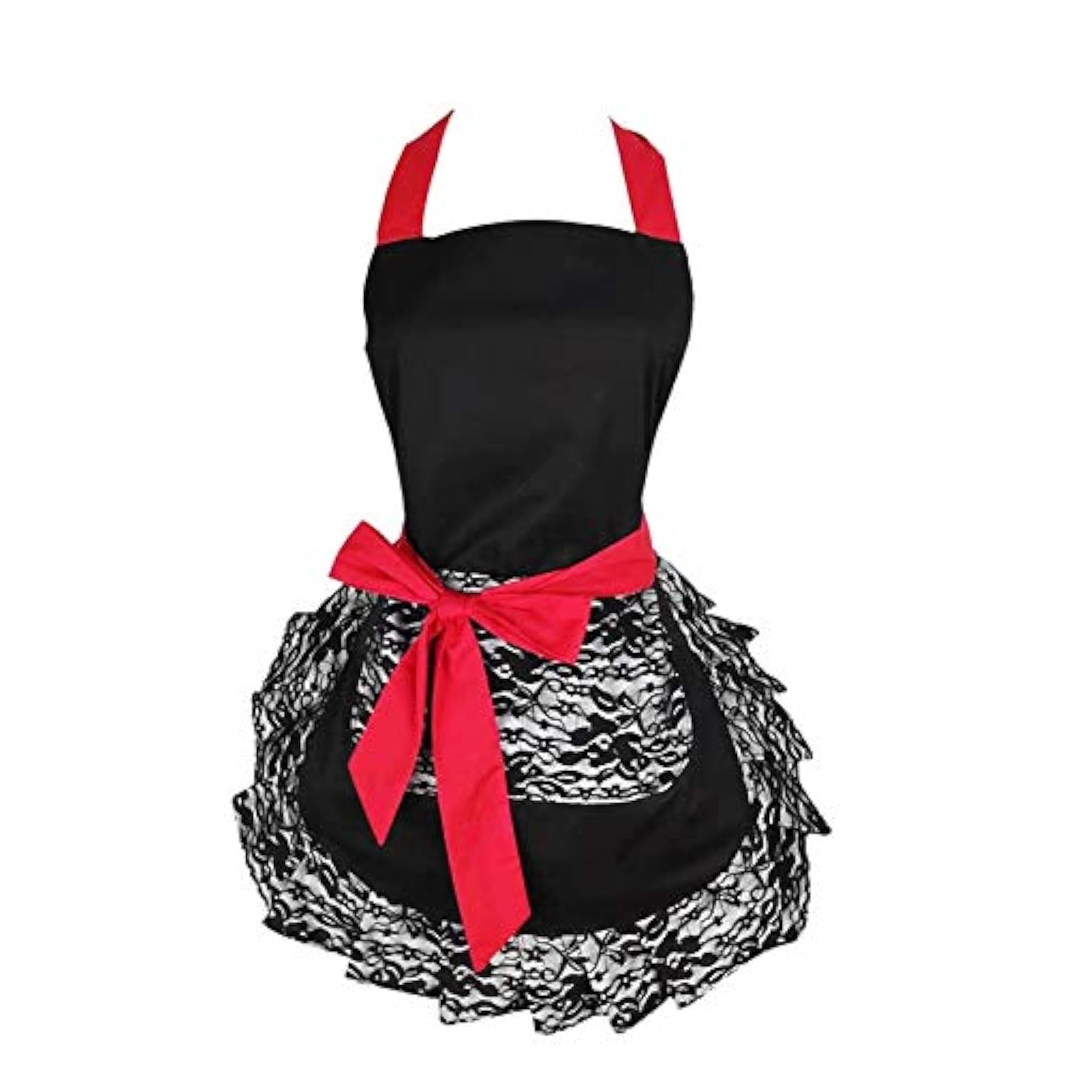 Hyzrz Black Lace Flirty Apron With Pocket, Fun Retro Sexy Cooking Pinup Aprons For Women Girls