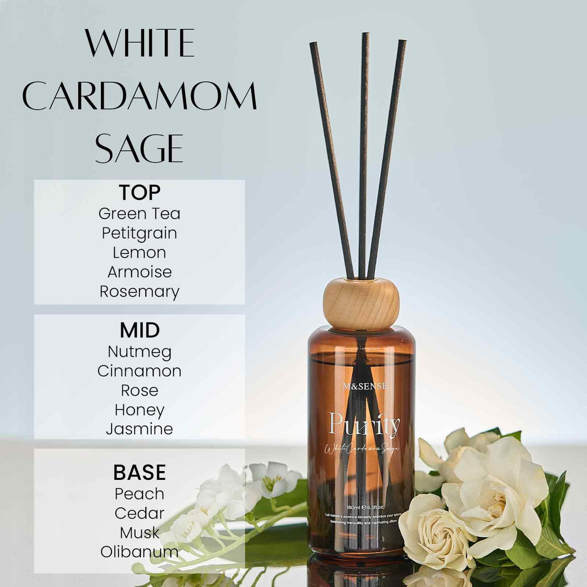 Sage Reed Diffuser Mrp M&SENSE White Cardamom Sage Reed Diffuser: 6.3 fl oz Non-Toxic Aroma S ...