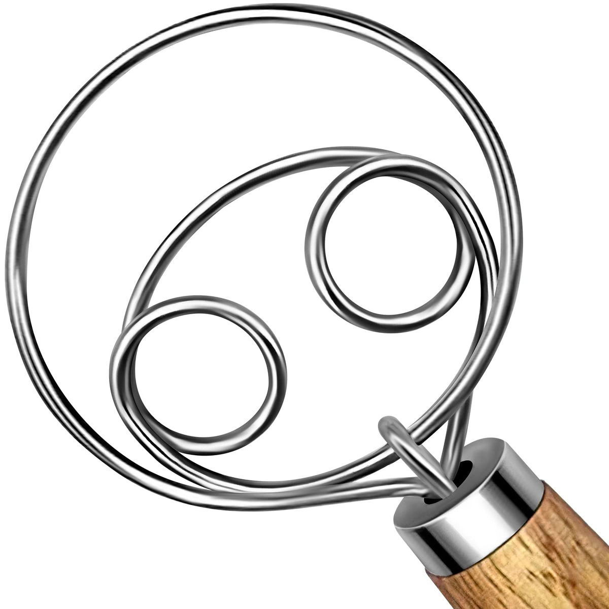 Teevea Danish Dough Whisk Stainless Steel Dough Hook Dutch Whisk For Sourdough Bread Dough Mixer Hand Wooden Handle Kitchen Whis