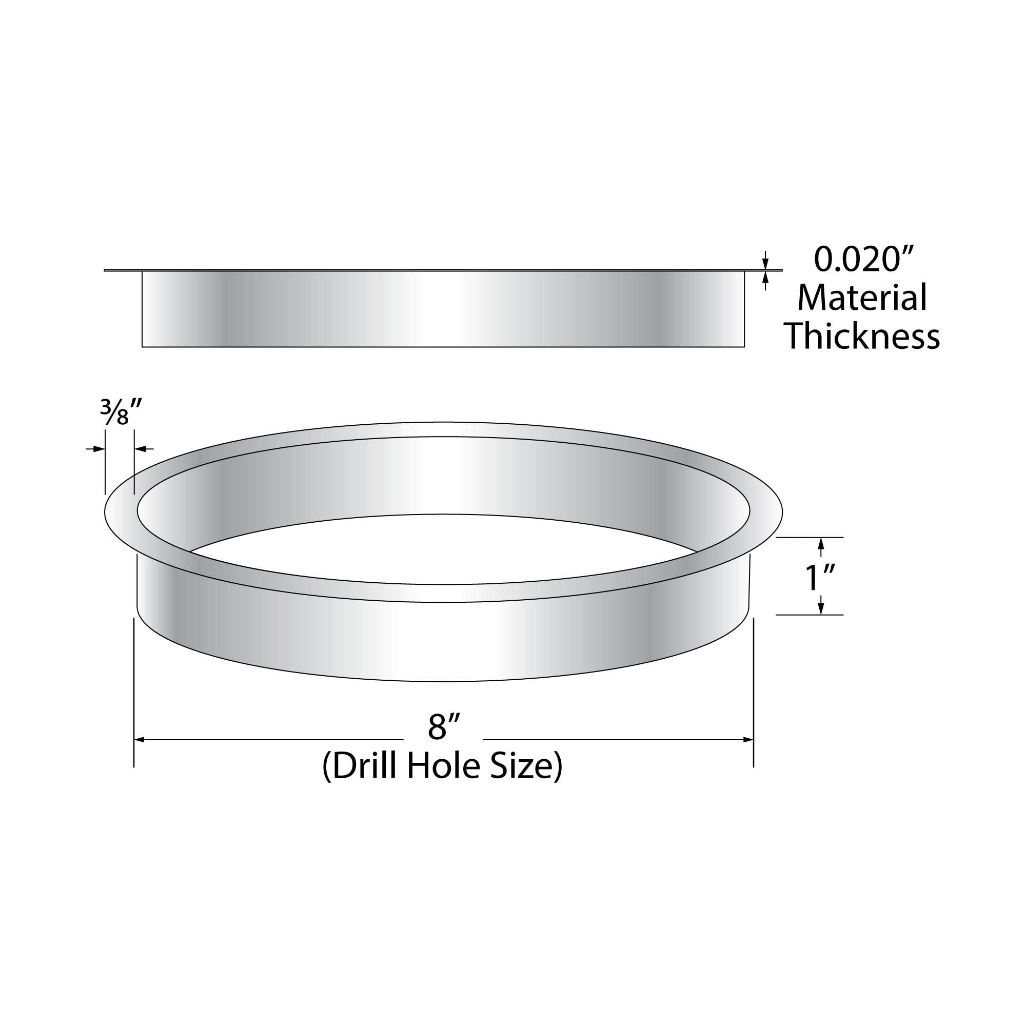 Outwater 8'' (Nominal) Diameter X 1'' Height 304 Polished Stainless Steel Trash Grommets For Countertop Inserted Trash Chutes