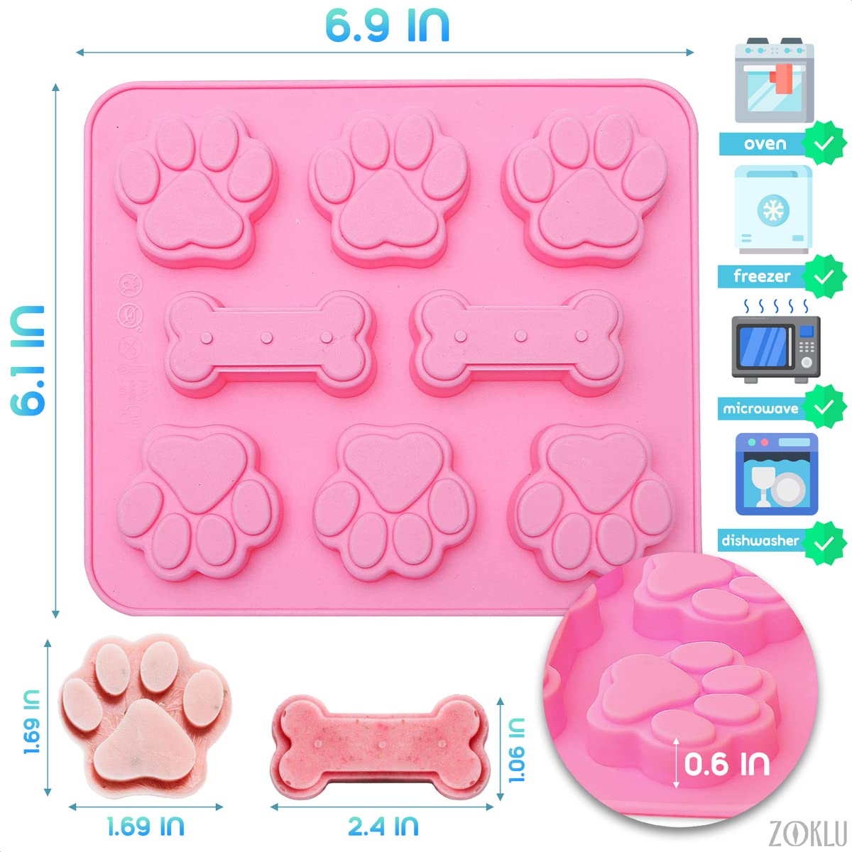 Paw And Bone Candy Molds Silicone - 2Pcs Dog Treat Molds For Chocolate Candy Silicone Molds For Baking Puppy Ice Cube Shapes - B