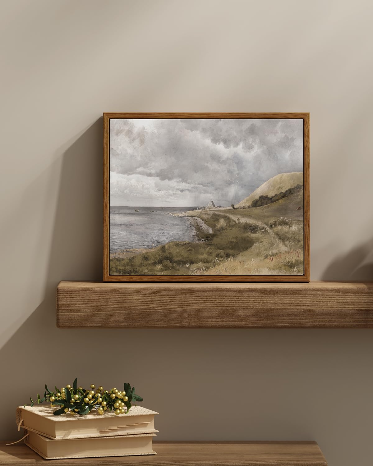 Insimsea Framed Canvas Wall Art Vintage Decor, Coastal Wall Art Seaside Landscape Paintings, Rustic Farmhouse Wall Decorations F
