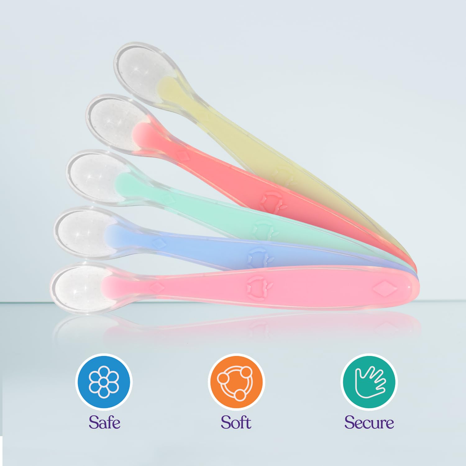 Best First Stage Baby Infant Spoons  5-Pack  Soft Silicone Baby Spoons Training Spoon Gift Set For Infant