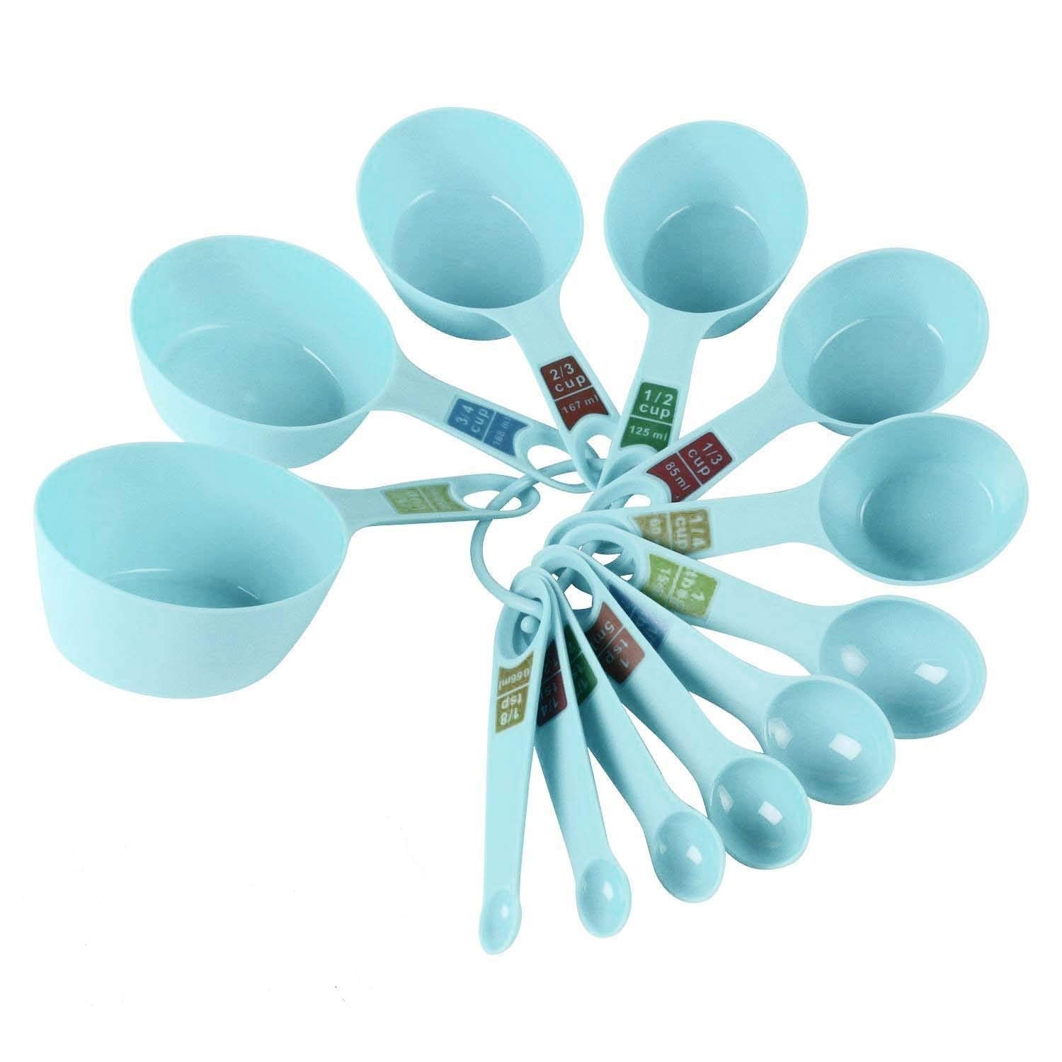 INKULTURE Plastic Measuring Cups and Spoon Set with Ring Holder| 12 Piece Set | Sky Blue
