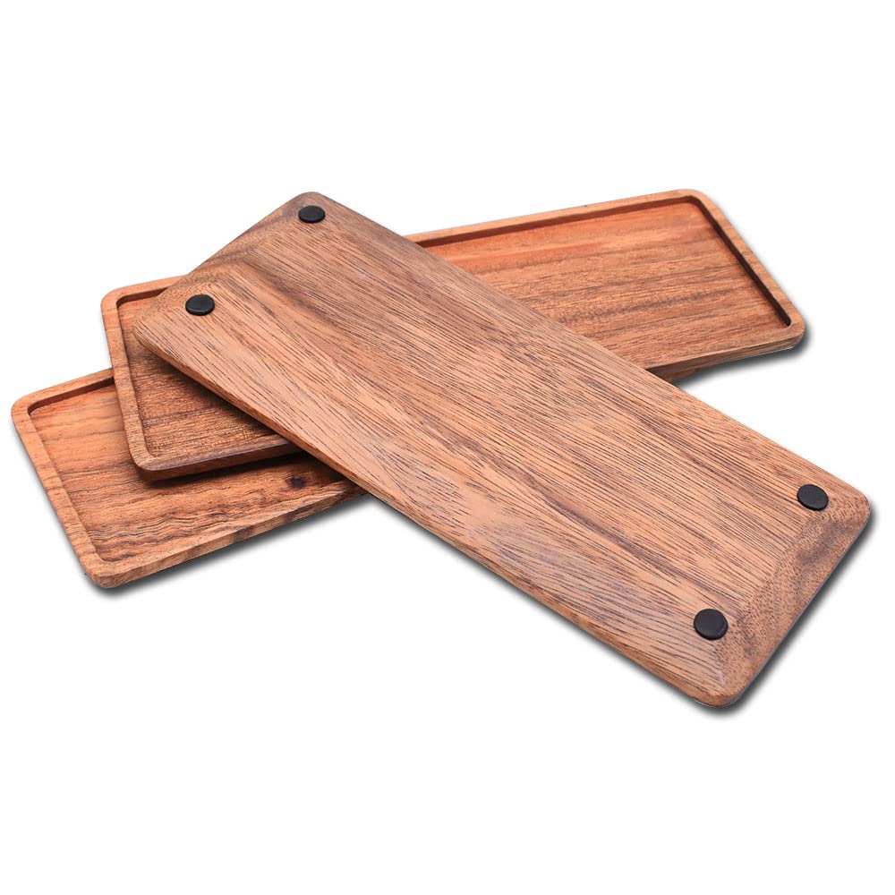 Linwnil Solid Wood Serving Platters, Set Of 3Pcs 13.8In X 5.5In Trays Of Natural Acacia Wood With Edge,Rectangular Avoid Sliding