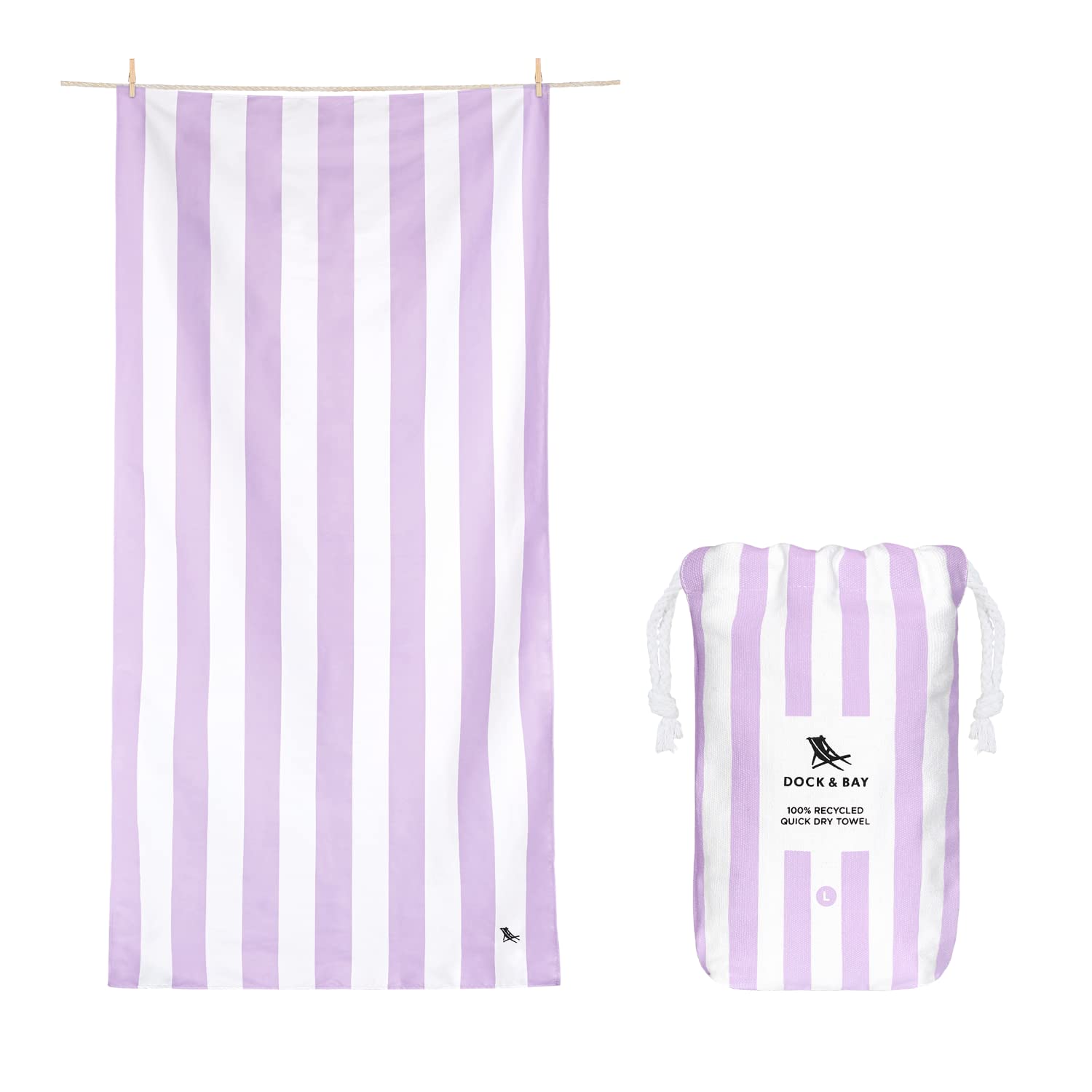 Dock & Bay Beach Towel - Quick Dry, Sand Free - Compact, Lightweight - 100% Recycled - Includes Bag - Cabana Light - Lombok Lila