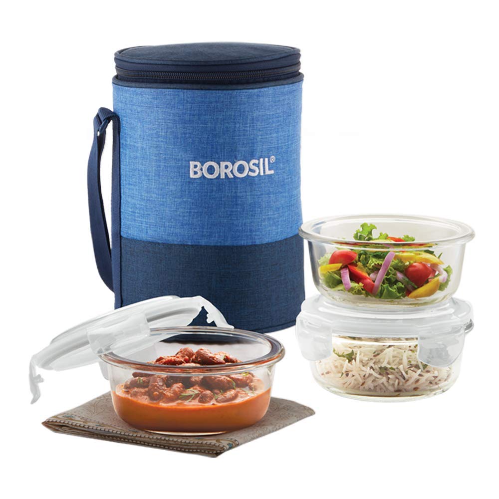 Borosil - Prime Glass Lunch Box 400 ml, Round, Microwave Safe Office T ...