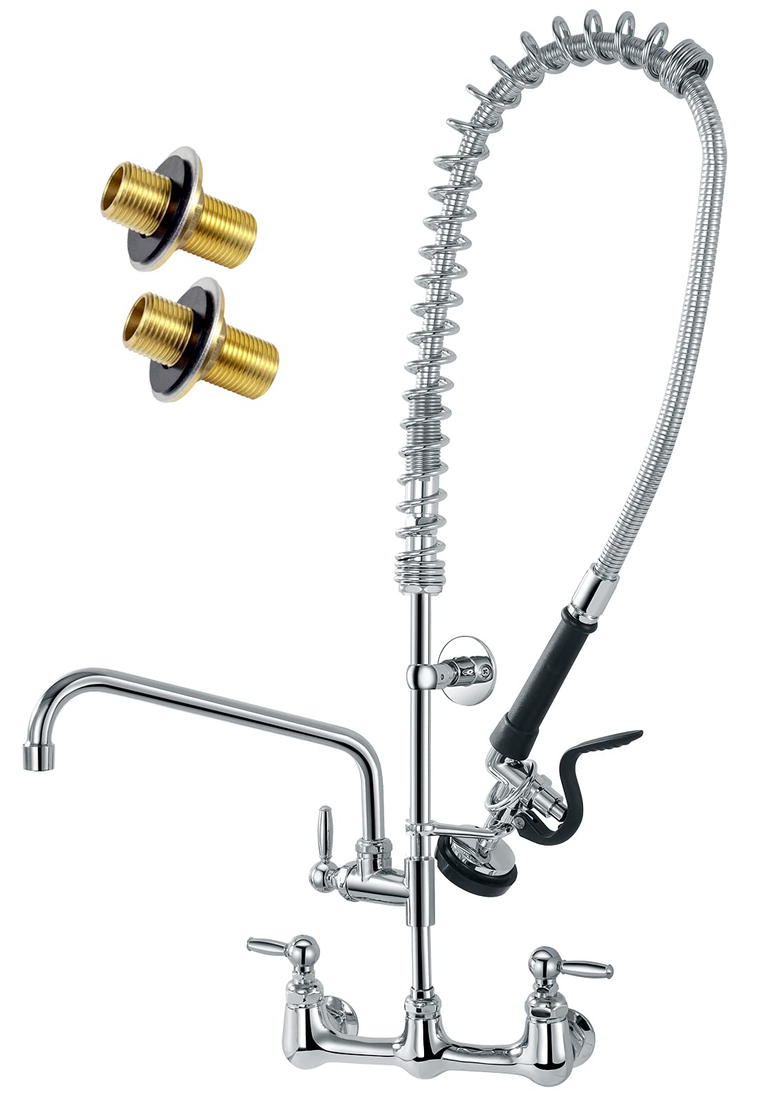 Agahpay Commercial Kitchen Sink Faucet With Pre Rinse Sprayer, 8 Inch Center Wall Mount Faucet With 12?Swing Spout 36?Height Com