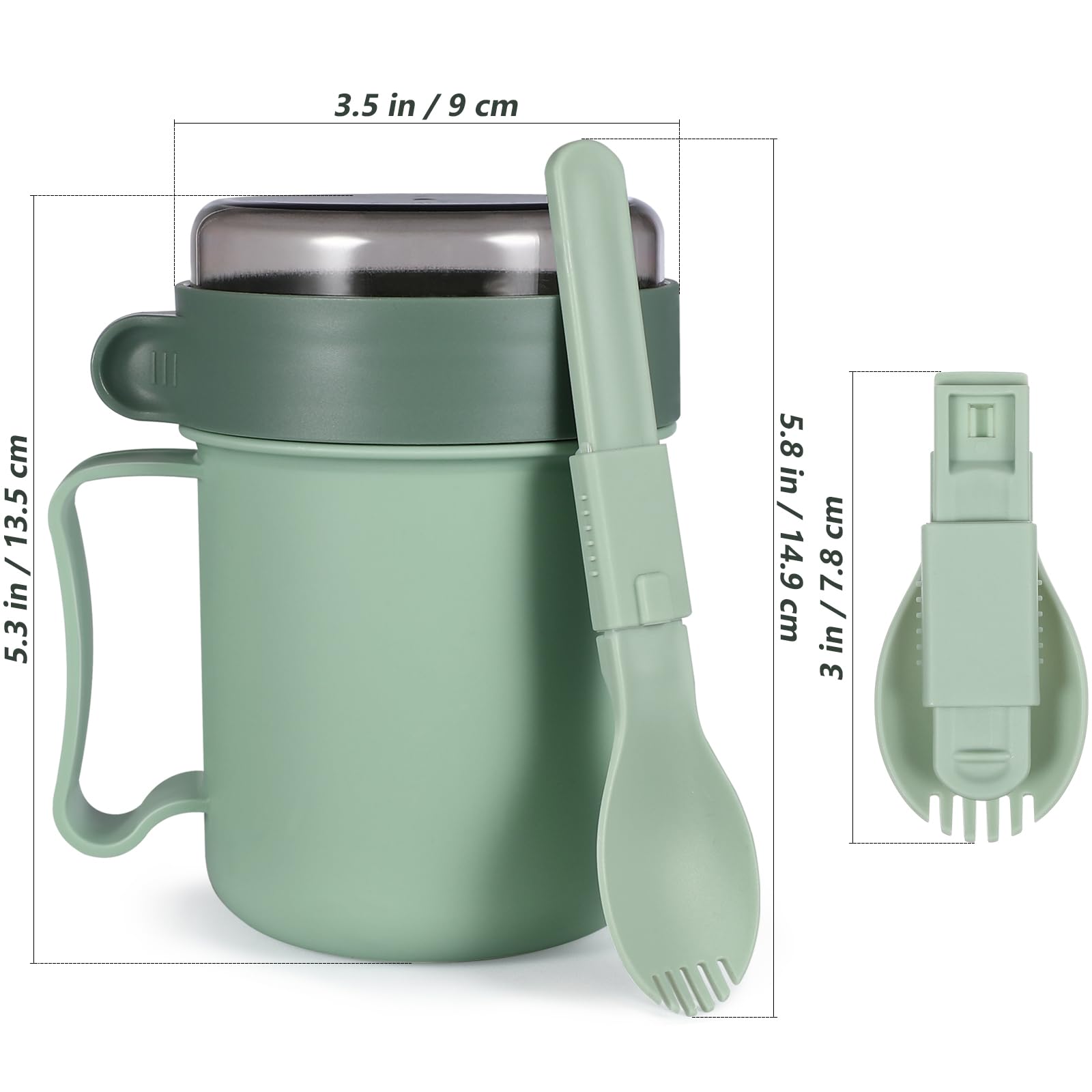 Cabilock Microwavable Soup Mug with Lid, Portable Food Bowl for Noodles, Hot Cereal, 13.8x9cm, Green, Model H100110WTN