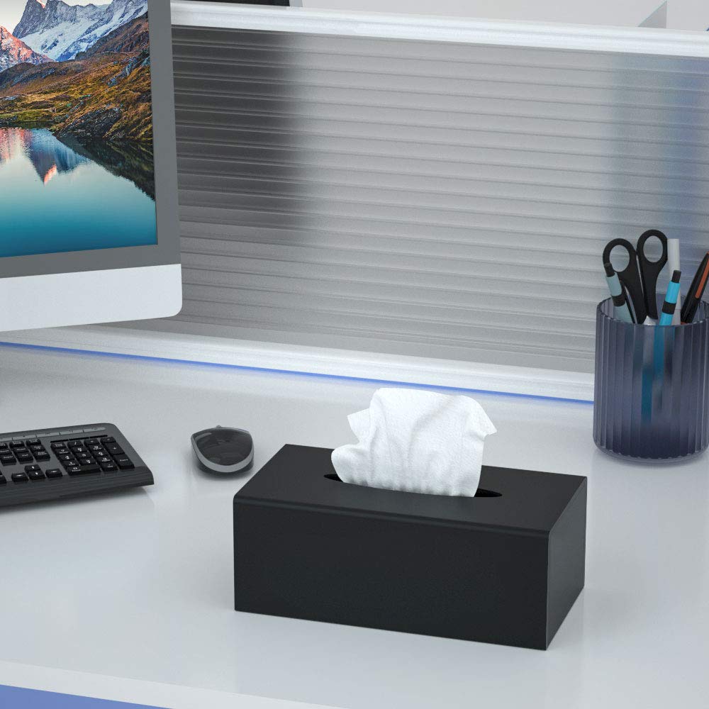 FEMELI Acrylic Tissue Box Cover Rectangular Facial Tissue Holder Case Dispenser for Bathroom Kitchen Bedroom Office with Magnet Locking Bottom Black