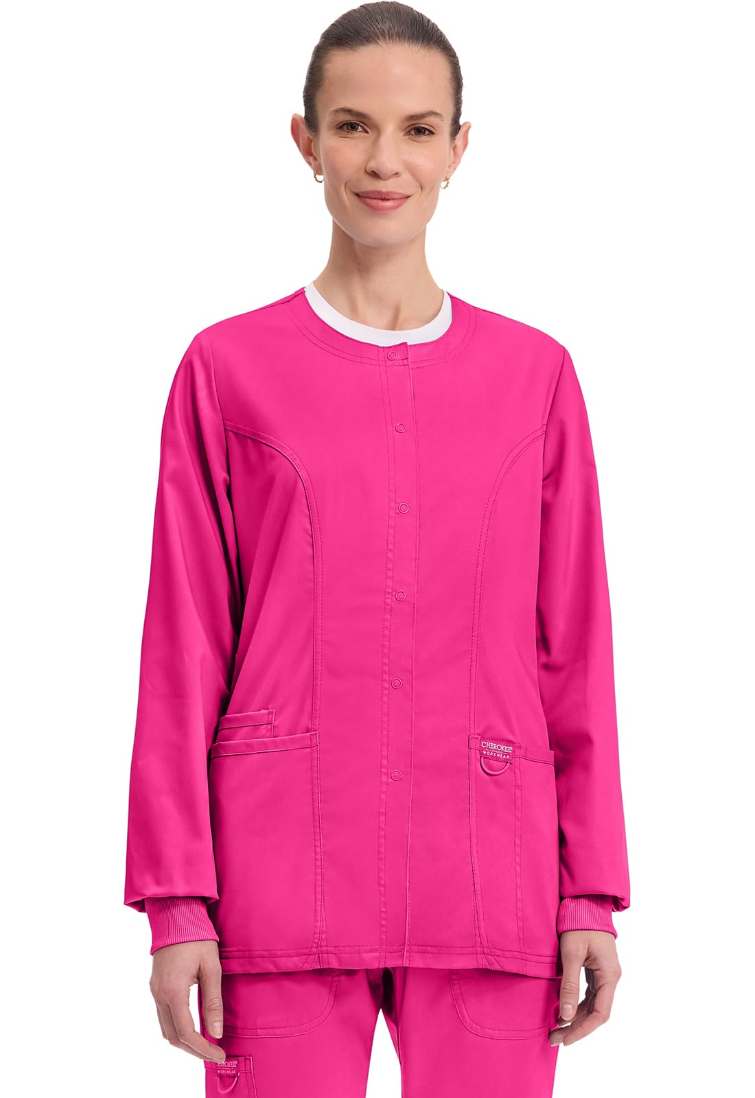 Snap Front Scrub Jackets For Women, Workwear Revolution Soft Stretch Plus Size Ww310, 3Xl, Electric Pink