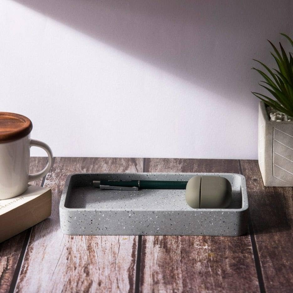 Esq Living Rectangular Concrete Valet Tray For Bathroom | Decorative Tray Organiser | Make Up/Cosmetic Valet Tray For Home Decor