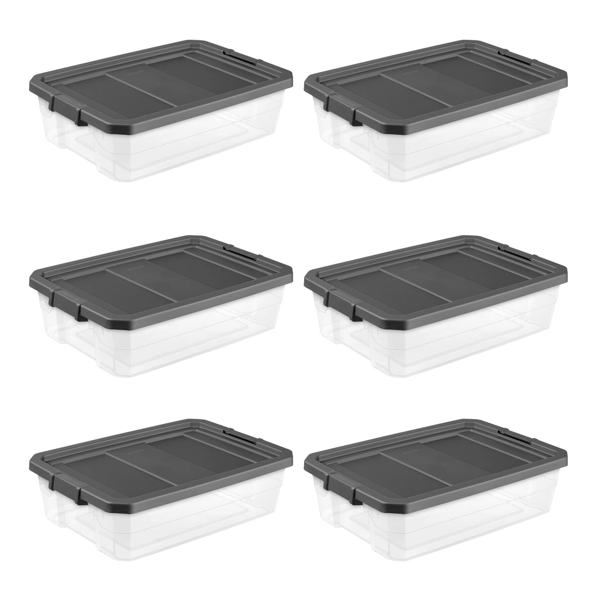 Sterilite 40 Quart Plastic Stacker Box, Lidded Storage Bin Container For Home And Garage Organizing, Shoes, Tools, Clear Base &