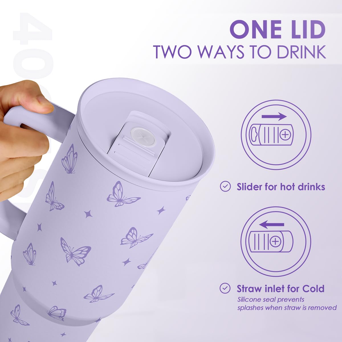 SANDJEST Butterfly Gifts for Women, Purple Butterfly Tumbler with Handle, Stainless Steel Insulated Coffee Travel Mug Cup, Gifts