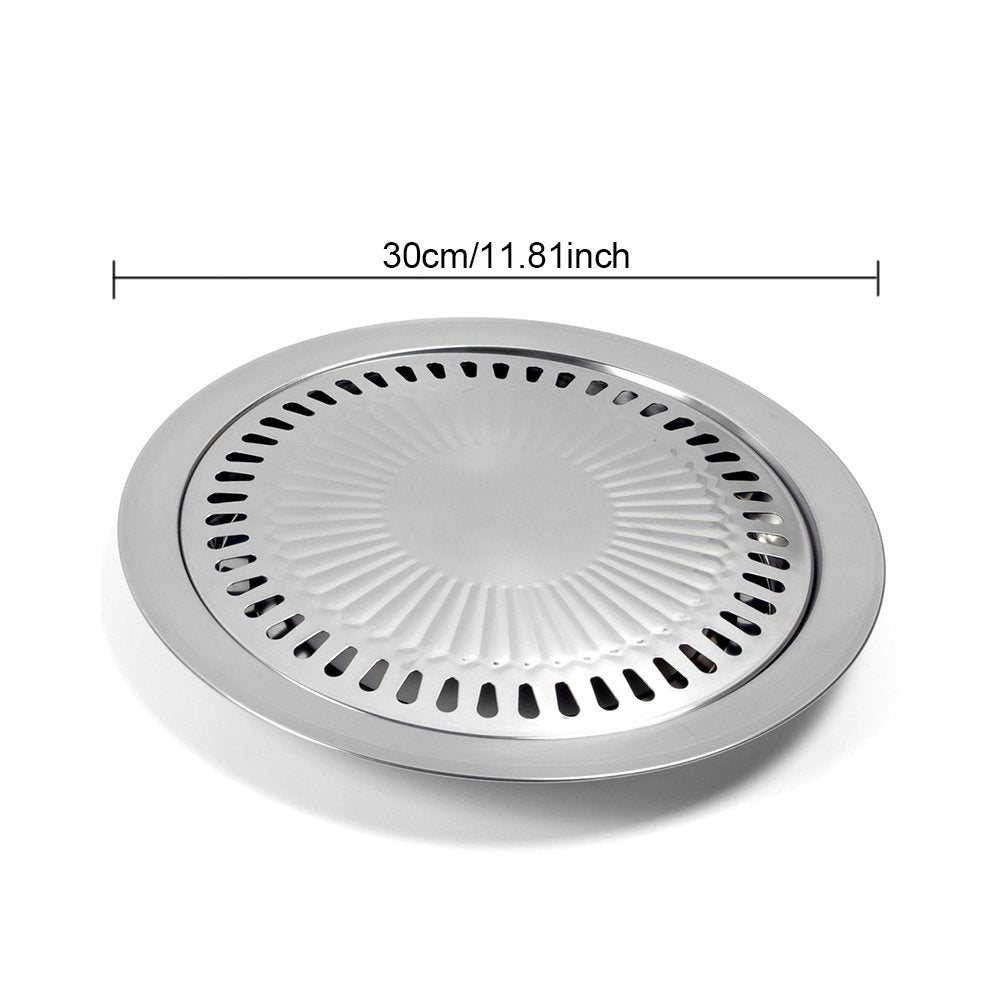 Bbq Plate,Korean Style Stovetop,Smokeless Indoor Stainless Steel Non-Stick Roasting Round Barbecue Grill Pan For Indoor Outdoor