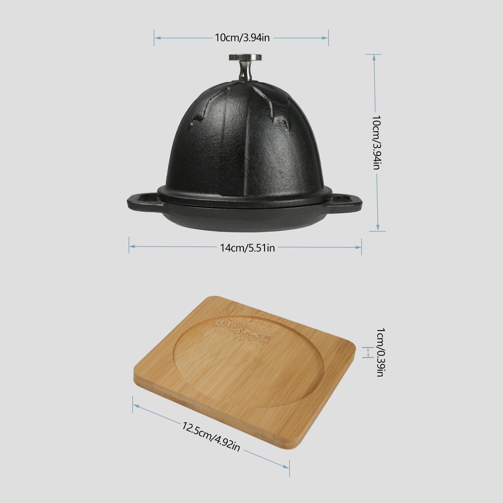 Hawok Pre-Seasoned Cast Iron Garlic Roaster With Bamboo Tray, Bbq Grill Garlic Baker, Mini Cocotte, Black, Set Of 2