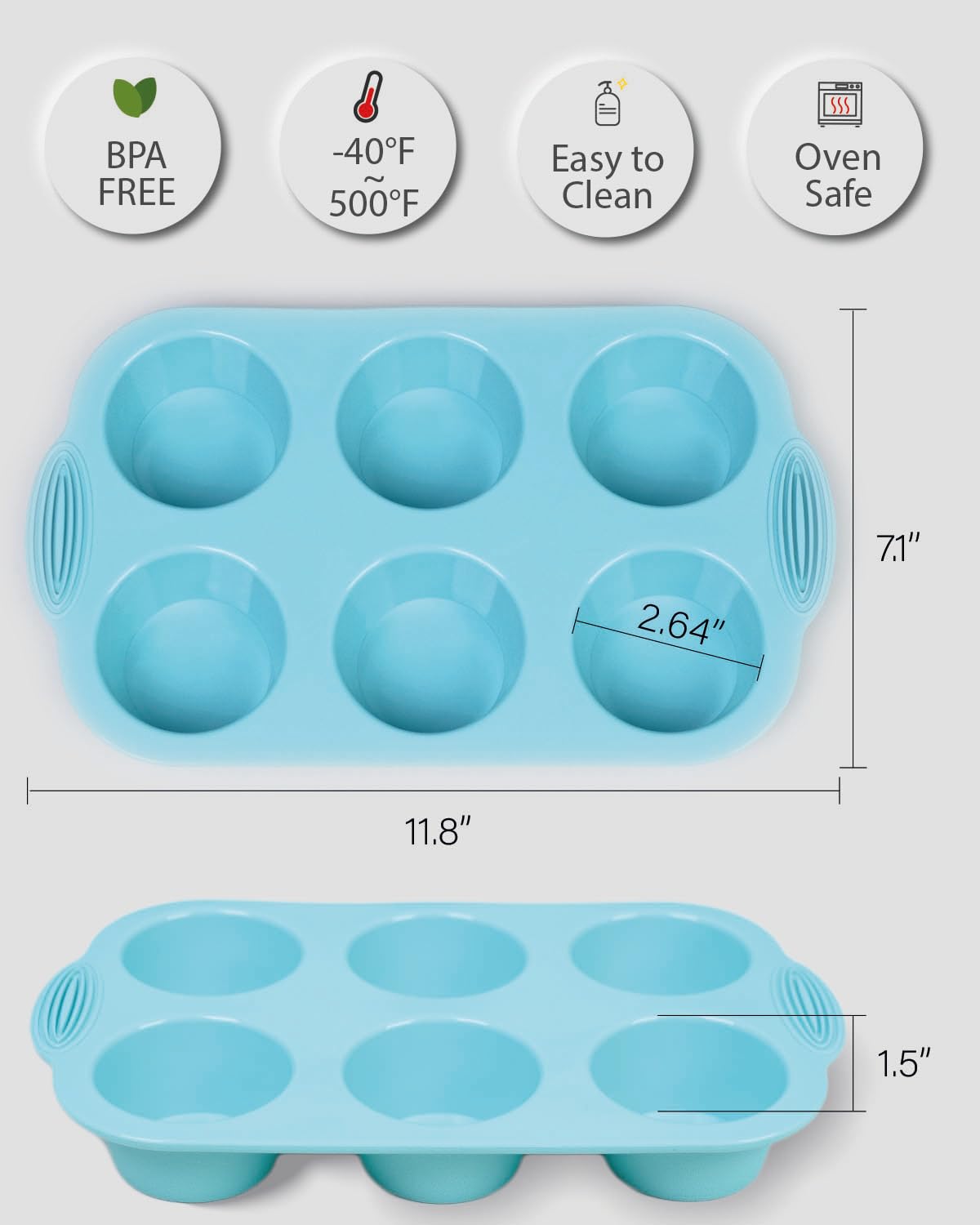 Bake Choice Silicon Muffin Pan-3-Pack Includes 100 Natural Cupcake Liners, 6-Cavity Regular Size, Bpa Free, Egg Bite & Muffin Mo