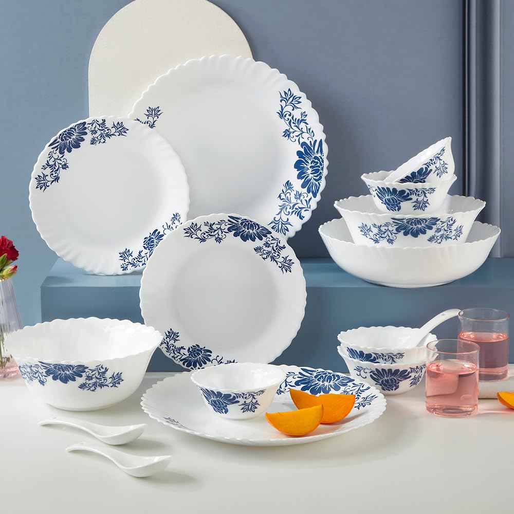 Larah By Borosil Leona Silk Series Opalware Dinner Set | 35 Pieces For Family Of 6 | Microwave & Dishwasher Safe | Bone-Ash Free