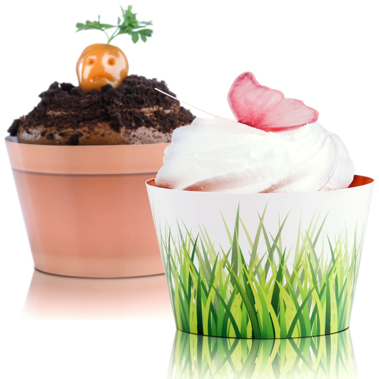 Terra Cotta Cupcake Wrappers 48 Count - Grass Cupcake Wrappers | Cute Cupcake Wrappers Spring | Garden Cupcake Wrappers | Cupcak