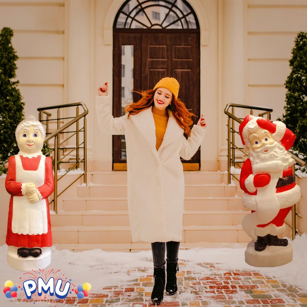 PMU Christmas Light Up Mrs. Claus 40 Inch Large Blow Mold Plastic Statue Illuminated with 6  Cord and Light Traditional Indoor/O