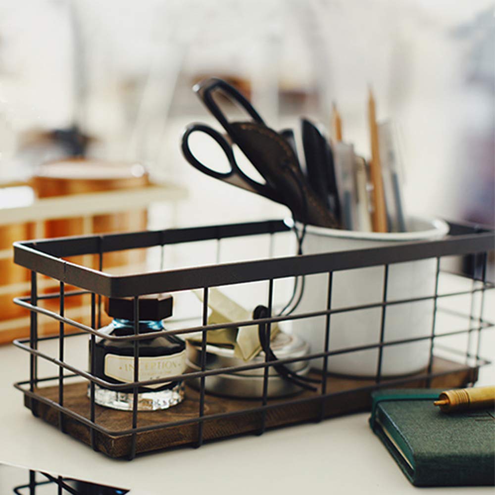 Tieyipin Small Metal Wire Storage Basket, Detachable Wood Base Storage Organizer Bin Basket For Kitchen Cabinets, Bathroom, Pant