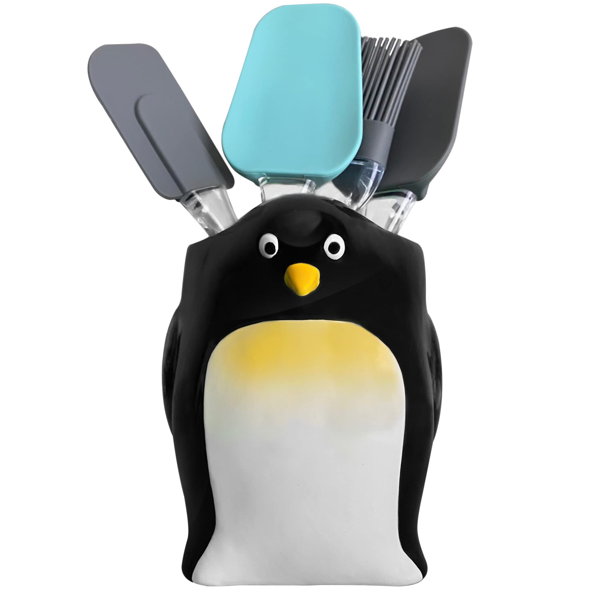 Sixdrop Penguin Kitchen Utensil Holder - Cute Storage Crock - Penguin Holiday Office Home Decoration - Penguin Theme Party Acces