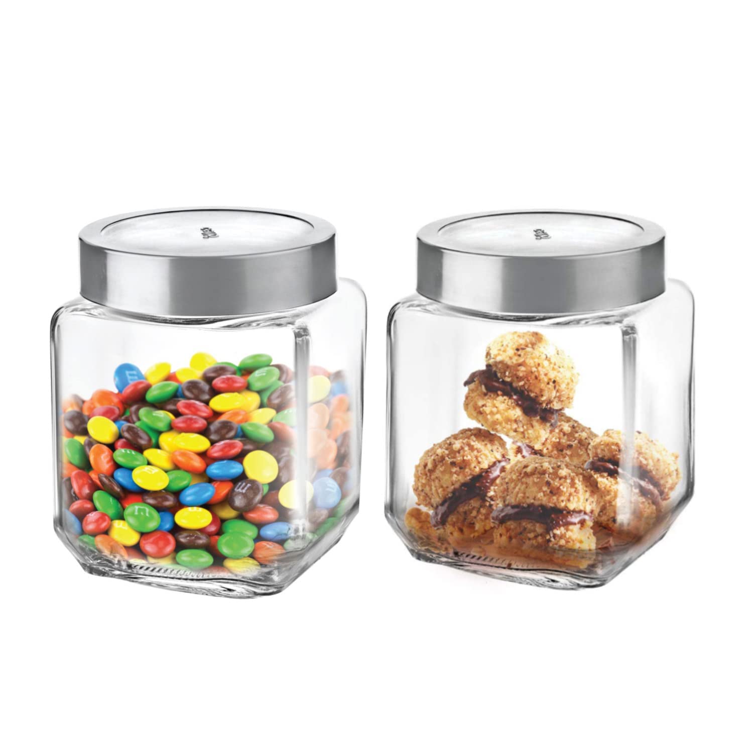 Purliyer Qube Fresh Glass Storage Jar | Container With Air Tight Silver Metal Lid | Multipurpose Jar | For Storage Of Food, Puls